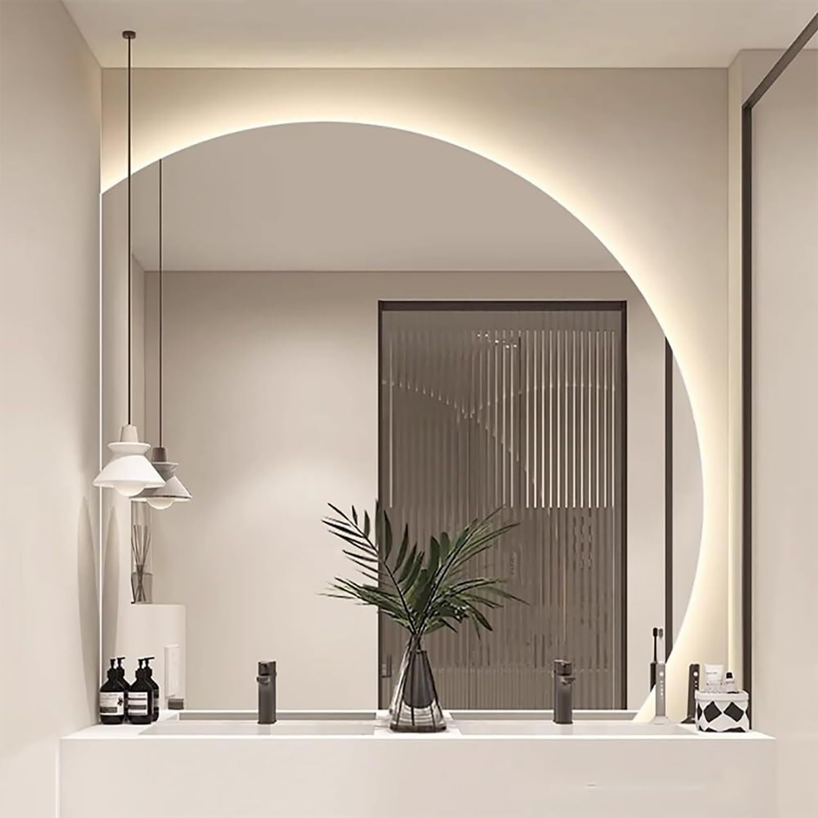 Specchio da bagno antinebbia a mezza luna, 101,6 cm, a prova di esplosione, con pulsante Smart Touch per la decorazione della casa (sinistra sotto taglio, 70 cm)