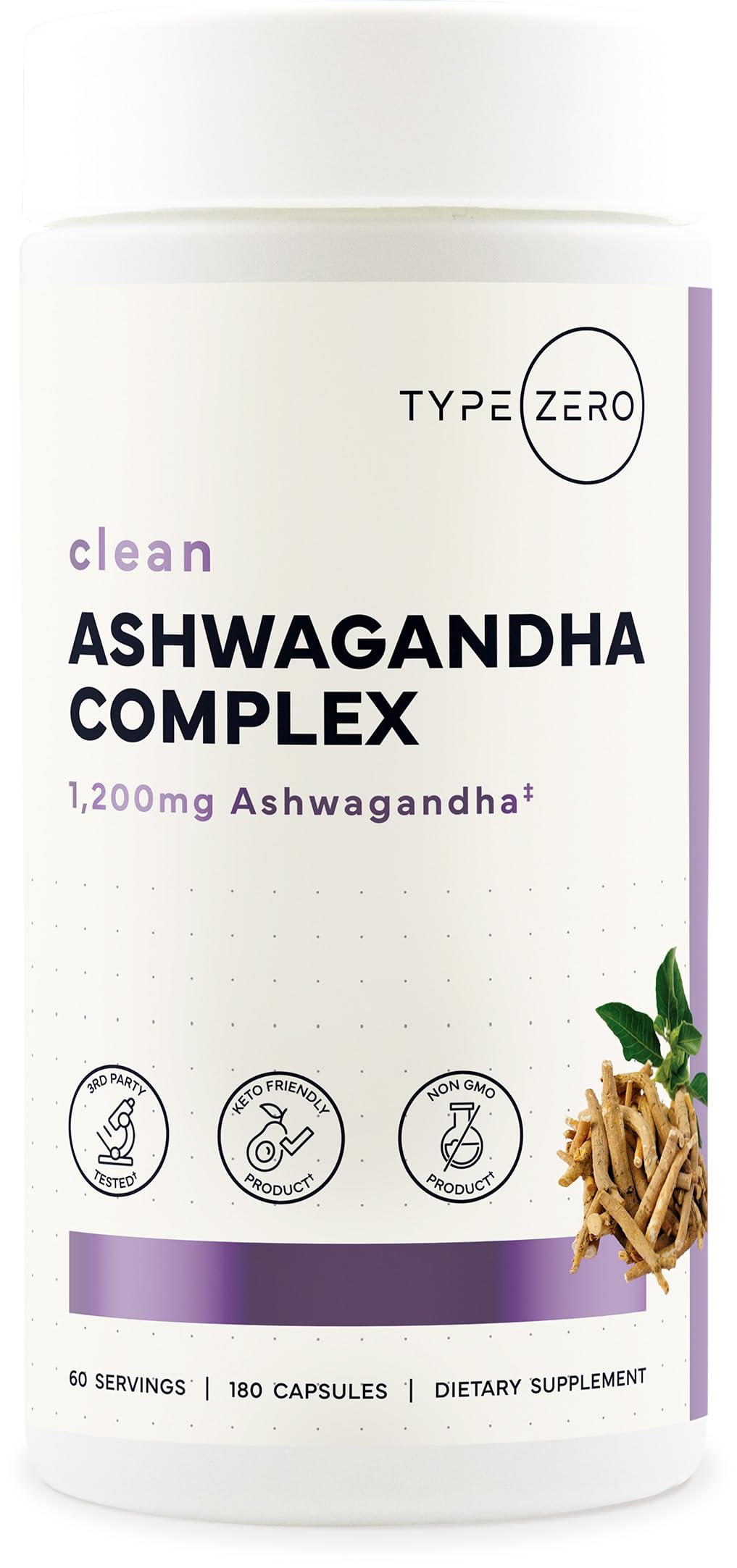 Type Zero KSM-66 Ashwagandha Root Extract 1,200mg, 60 Servings - High Potency 5% Withanolides - with Turmeric, Rhodiola Rosea and BioPerine Black Pepper Extract - 180 Veggie Caps