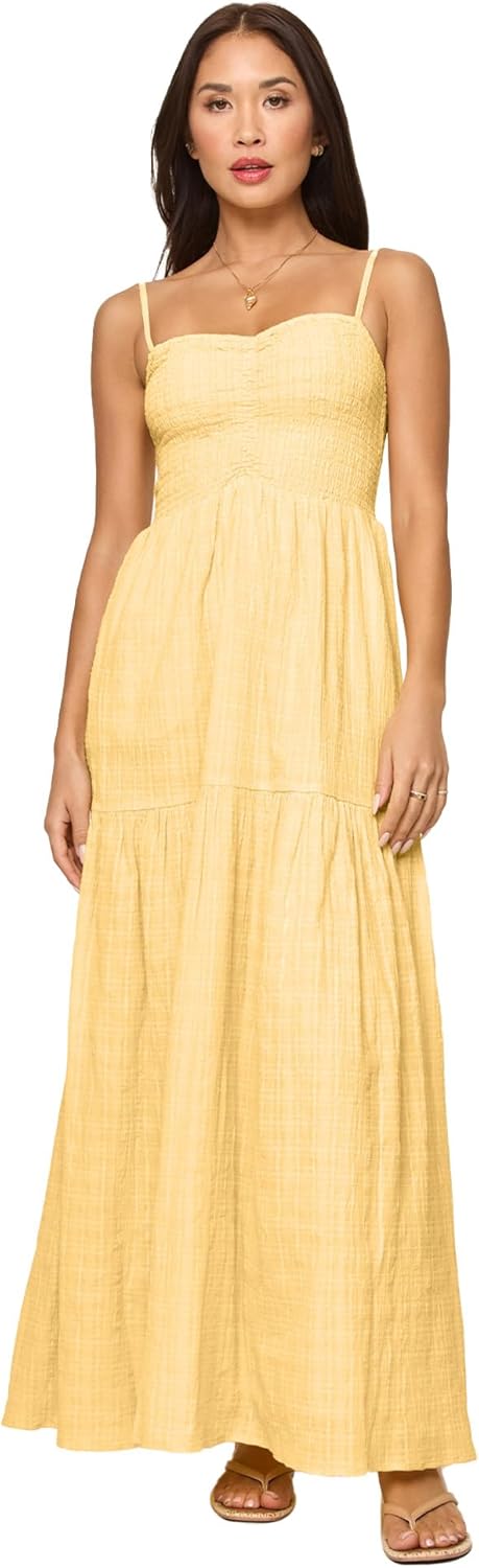 L*Space Mallorca Dress for Women, Full Length Maxi with Adjustable Straps, Tiered Skirt, Chic Dress for Vacation, 100% Cotton