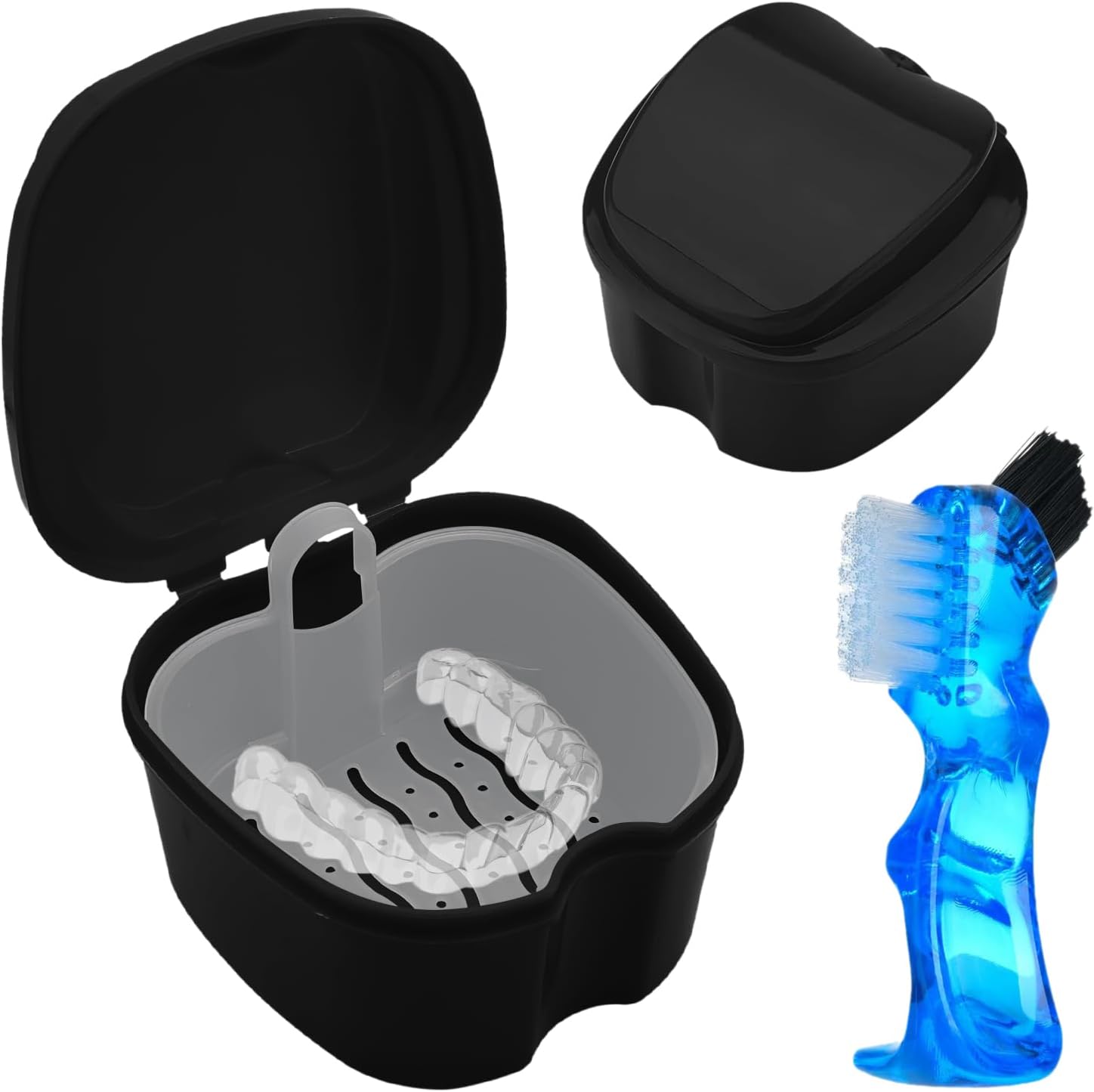 Dental Denture Box with Denture Brush Denture Box Dental Pod Braces Box Invisible Braces Storage Box for Holder Cleaning Box