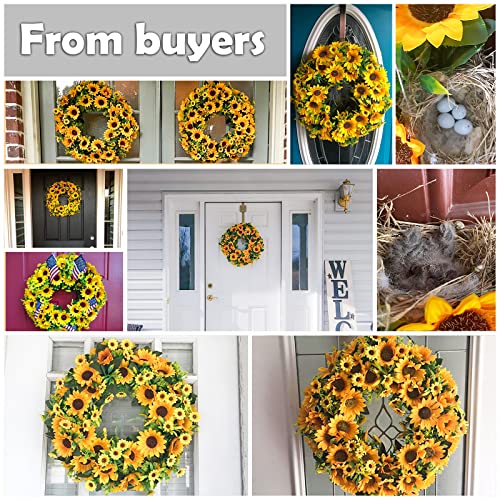 Bomarolan Artificial Sunflower Wreath 20 Inch Summer Fall Large Wreaths Springtime All Year Around Flower Green Leaves For Outdoor Front Door Indoor Wall Or Window Décor #TOP1