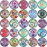 Jovitec 200 Pieces 12 mm Mixed Color Flower Pattern Mosaic Printed Glass Half Round Crafts Glass Mosaic for Jewelry Making