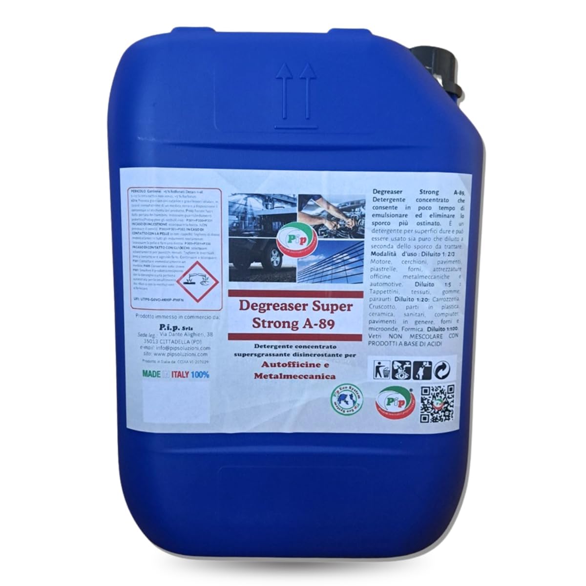 Pip Degreaser Super Strong A-89 Detergente Sgrassante 10 Litri, Made in Italy - Sgrassatore Professionale Concentrato per Autofficine e Metalmeccanica - Rimuovi Olio e Grasso Motore e Garage (10L)