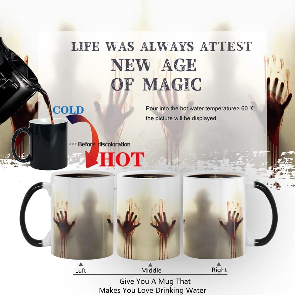 Horror Gifts for Men Women Adults, Halloween Coffee Mug (11oz) - Color Changing Zombie Ceramic Mug, Spooky Cup - Novelty Gifts for Halloween Christmas Birthday Mom Dad Friends (1pc) - Image 2