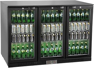 METRO Professional Frigorifico para bebidas GBC3003, aluminio/vidrio, 135x53x86.5 cm, refrigeración por aire, 160 W, con cerradura, descongelación automática, iluminación LED (308 L - Negro)