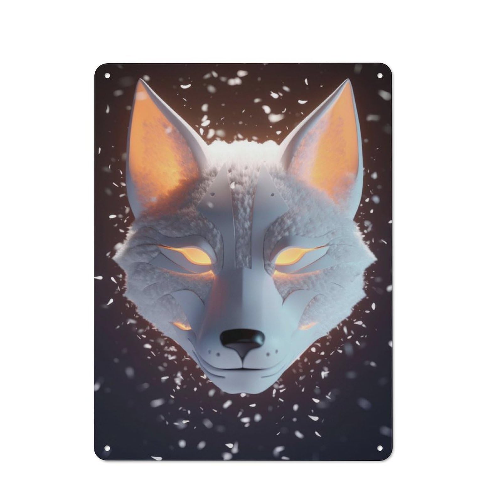 Junmoney Spirit Of The Kitsune Fox Metal Wall Sign 40X30cm Featuring For Living Room Wall, A Decorative Gift For A Newly Furnished Living Room