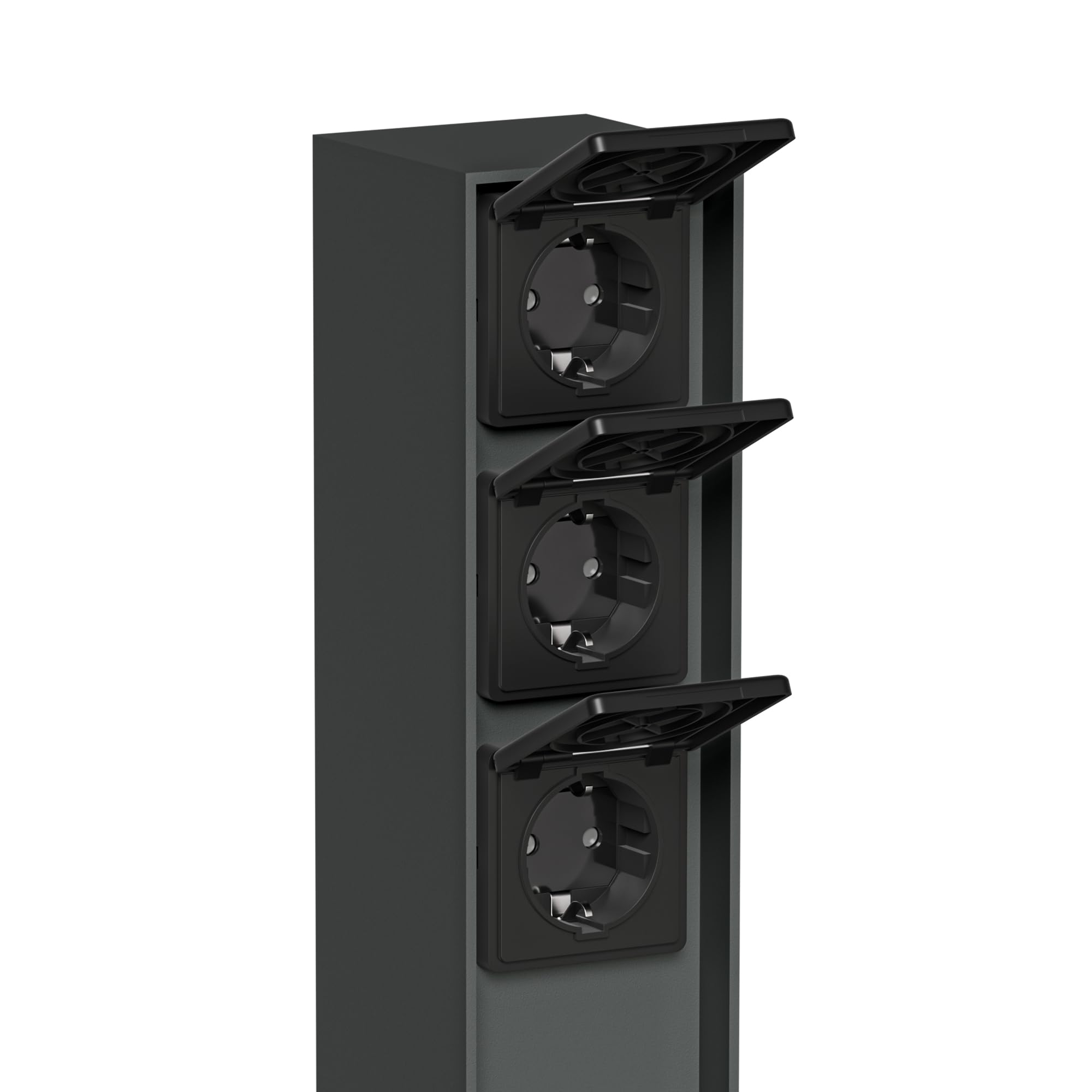 ledscom.de Garten-Steckdosen-Säule PODEL mit Erdspieß für außen, IP44, 3-Fach, anthrazit, eckig, 60cm