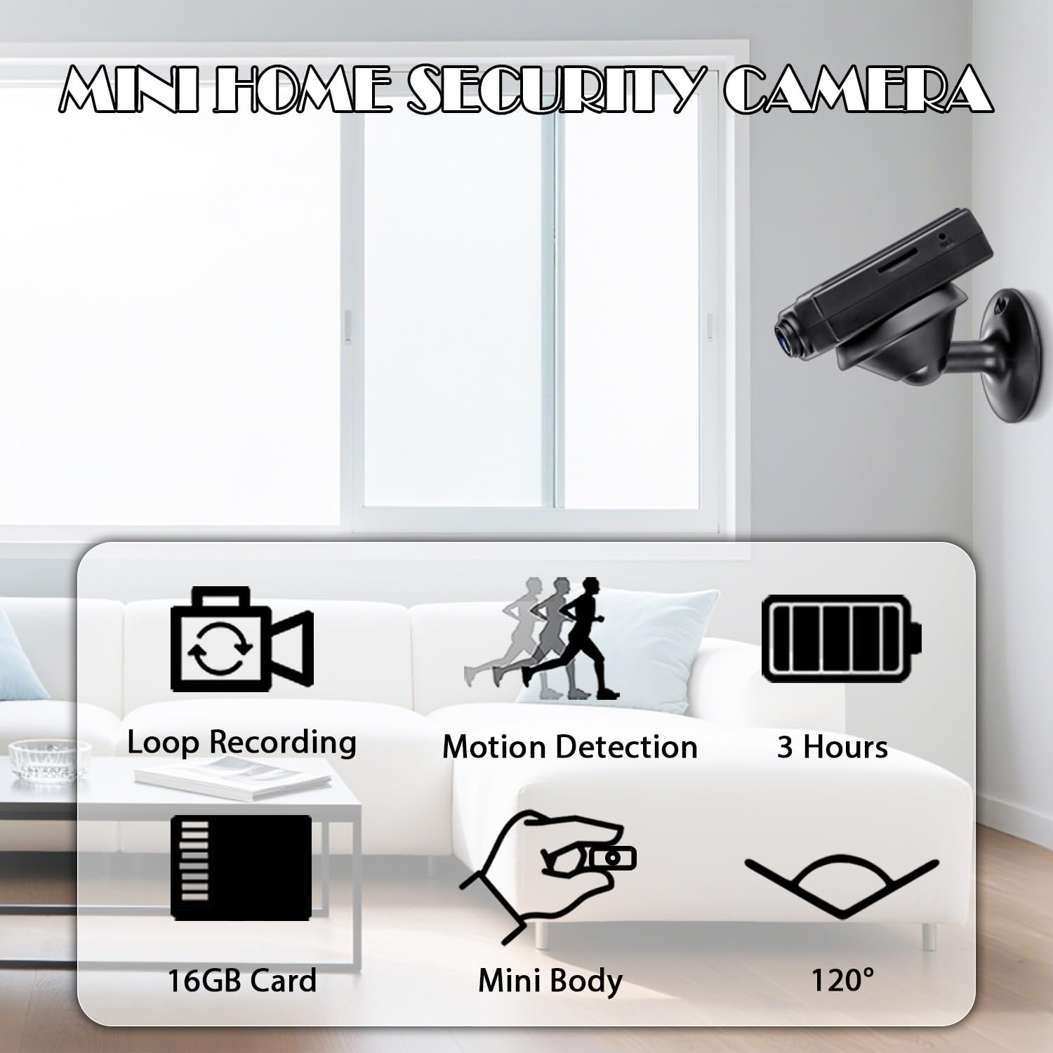 OTADUG Telecamera spia, telecamera di sorveglianza 1080P con registrazione in loop, rilevamento del movimento, grandangolo 120°, 3 ore di autonomia, con scheda inclusa, non richiede Wi-Fi