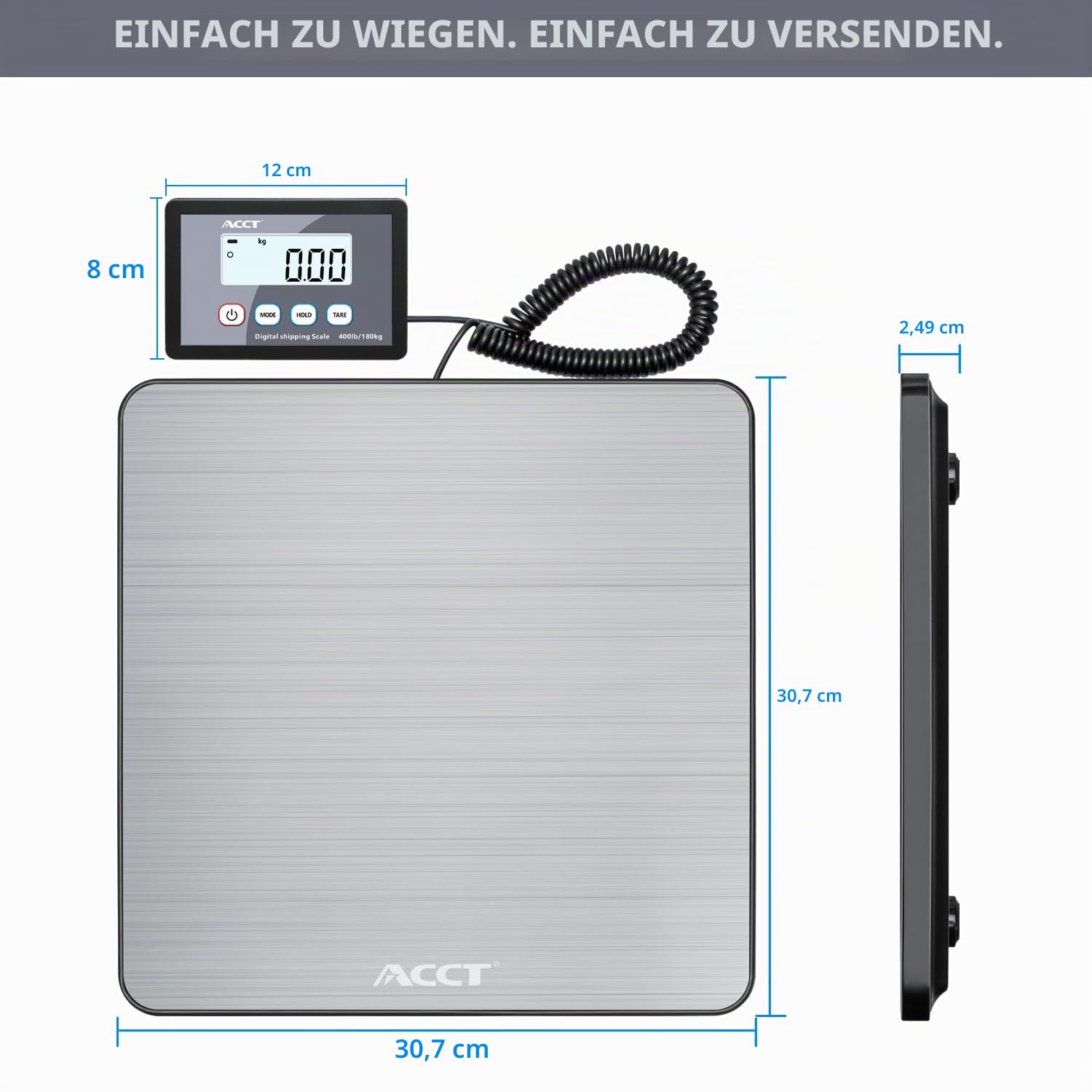 Paketwaage, 400 lb/1 oz, digitale Briefwaage mit Halte-/Auto-Off-/Tara-Funktion, digitalwaage für Pakete/Haustiere/Gepäck/Büro, gepäckwaage, Batterien und USB-Kabel im Lieferumfang enthalten