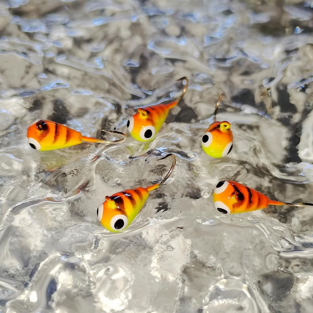 10Pack Tungsten Ice Fishing Jigs, Glow Tungsten Jigs for Panfish Teardrop Ice Jigs Tungsten, 2.7/3.2/4/5/6/7mm