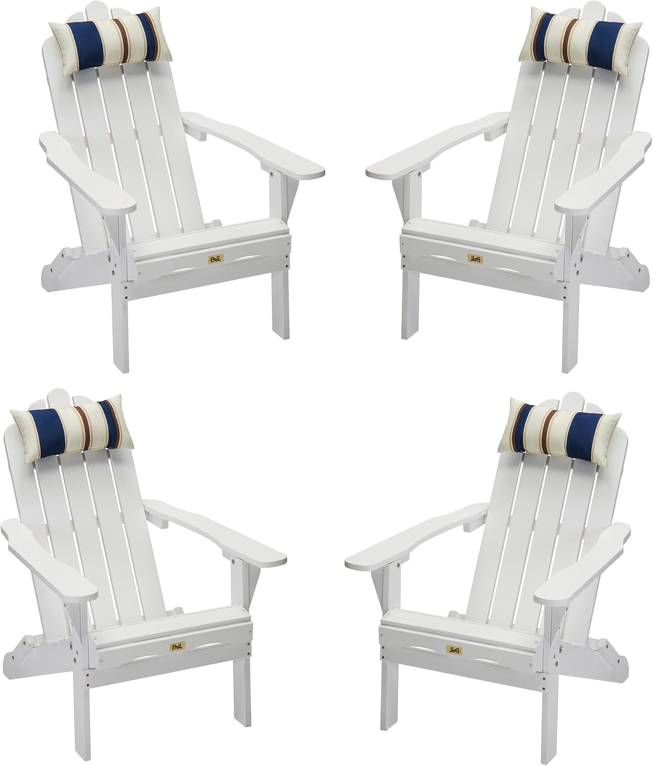 DJL White Wood Folding Adirondack Chair Outdoor Wooden Fire Pit Chair with Cushion for Lawn & Lawn, White