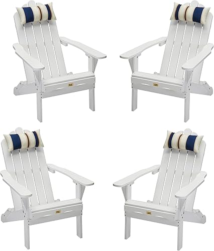 DJL Juego de 4 sillas Adirondack de madera para exteriores, color blanco, plegables para patio, terraza, porche, césped, piscina, patio, jardín,