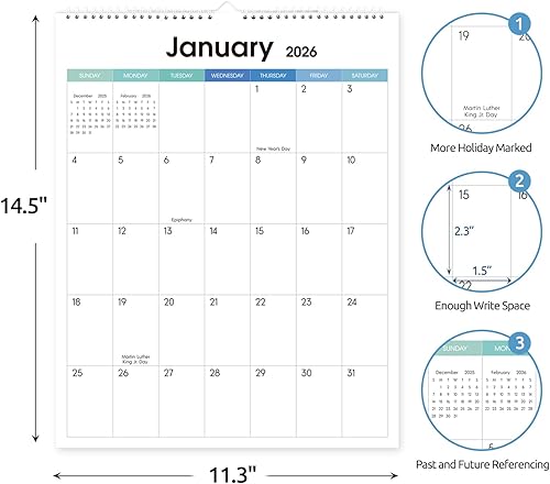 Miniatura 9 de SKYDUE Calendario de pared 2024, 14.5 x 11.5 pulgadas, calendario 2024 encuadernado en espiral, enero de 2024 a junio de 2025, 6 diseños estéticos,