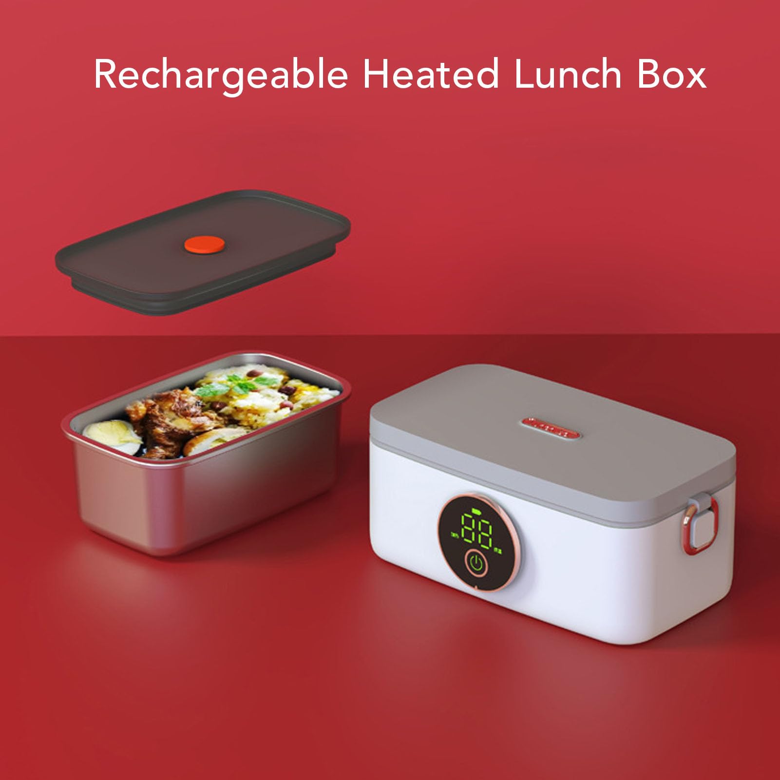 Bewinner Fiambrera Eléctrica Inalámbrica, Calentador de Alimentos Portátil de 1000 Ml con Modo de Calentamiento y Aislamiento Rápido de 45 W, Recargable por para Oficina, Automóvil, Viajes, Trabajo