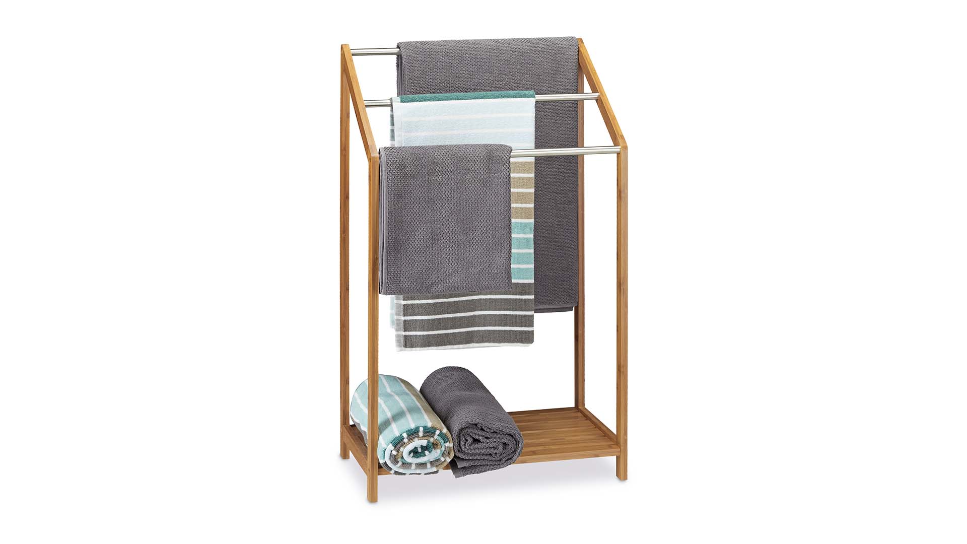 Relaxdays Handdoekrek Bamboe Handdoekhouder Staand Handdoekenhouder Handdoekenrek 597930377