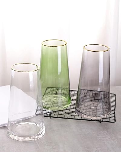 Miniatura 6 de WHJY Florero de cristal transparente verde de 9 pulgadas para centros de mesa decoración del hogar, florero moderno botellas de vidrio