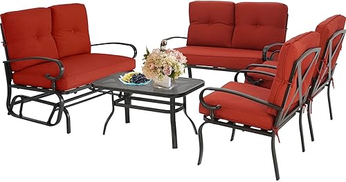 Miniatura 10 de Banco de Patio, Columpio Deslizante de Porche Sofá de Dos Plazas Mecedora para Exteriores, Silla de Marco de Acero con Cojín Grueso (Azul Pavo Real)