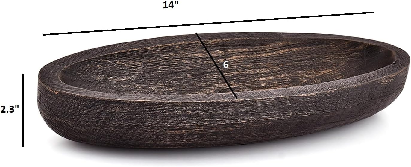 Decorative Bowl Mango Wood Oval Bowl with Black Finish for Coffee Table or Dining Table Décor for Living Room, Kitchen Counter & Home Accents (14" X 6" X 2.3")