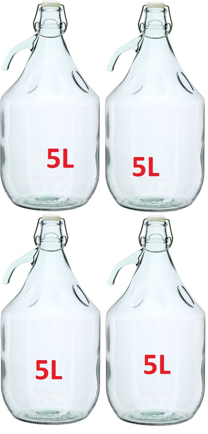 BDG5D 4 x Glass Balloon Fermentation Bottle Wine Balloon 5 L Clip Closure