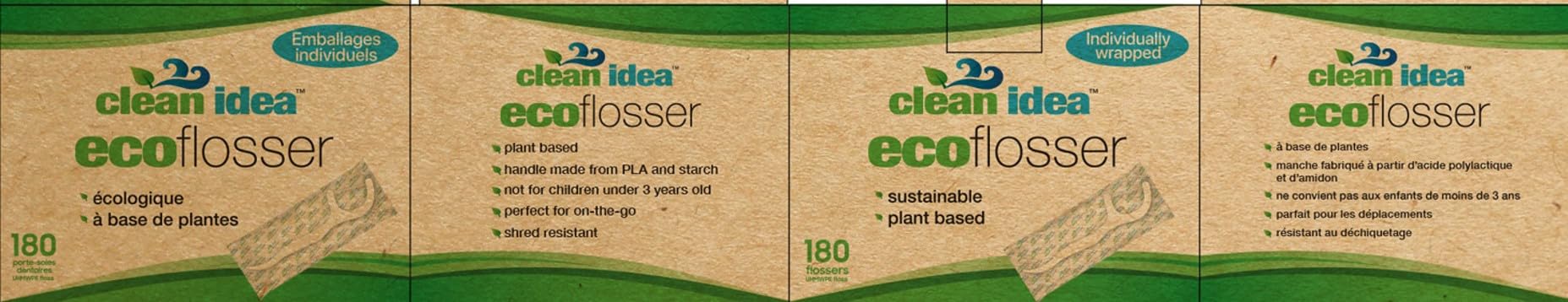 EcoFlosser – Empaquetado individualmente – 180 púas – Púa de hilo dental – Basado en plantas – Palo de hilo dental