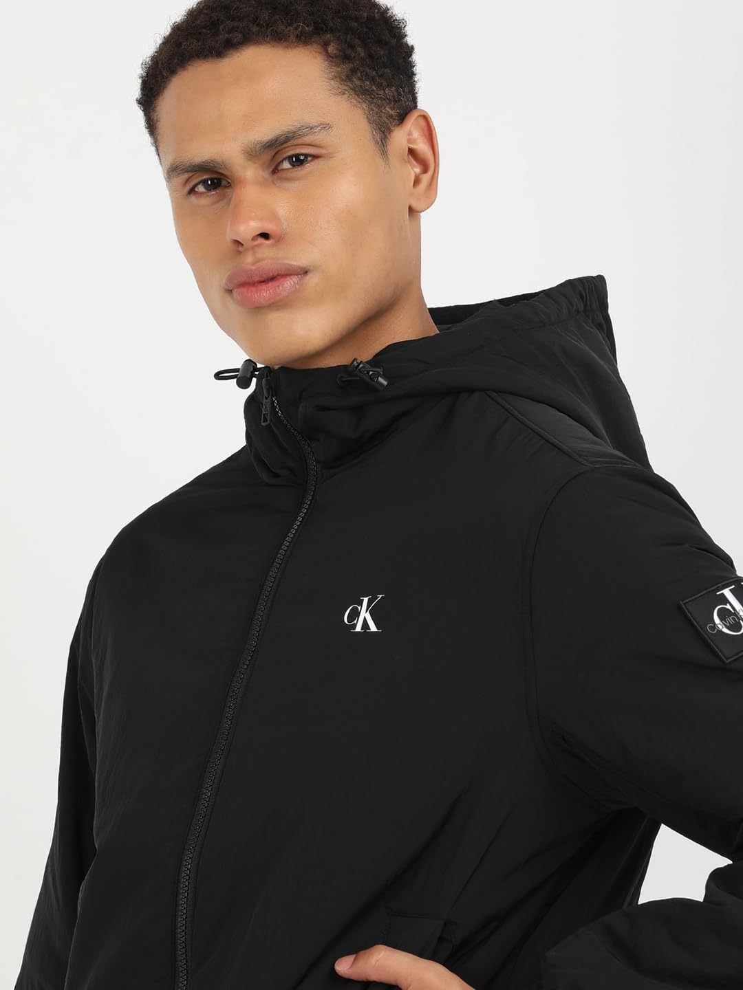 Calvin Klein Jeans Męskie kurtki Harrington z podszewką z kapturem, Ck czarny, XXL