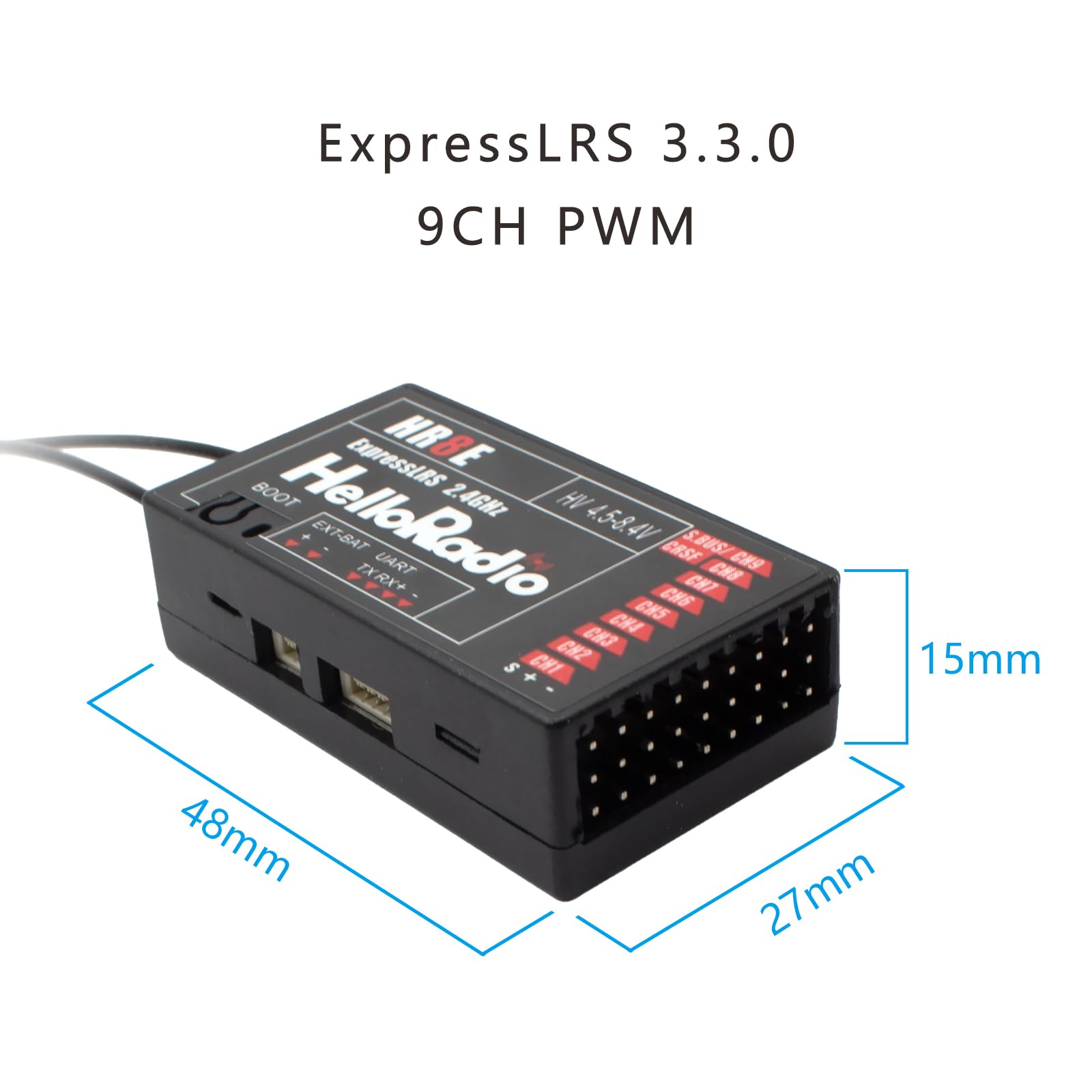 HelloRadio ELRS PWM Receptor 2.4GHz 9CH HR8E ExpressLRS Módulo receptor para FPV Ala fija RC Avión Coche Barco Vehículos (Naranja)
