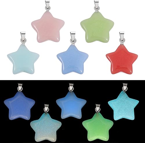 CHGCRAFT 10 piezas de 5 colores que brillan en la oscuridad, colgantes de piedra luminosa sintética con dijes de estrella con aleación de tono