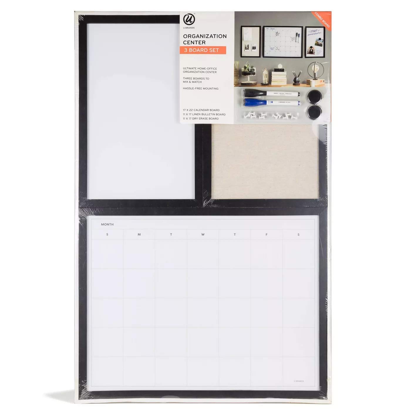 U-BRANDS 3pc 11x17-inch Organization Center - Calendar, Dry Erase and Bulletin Boards