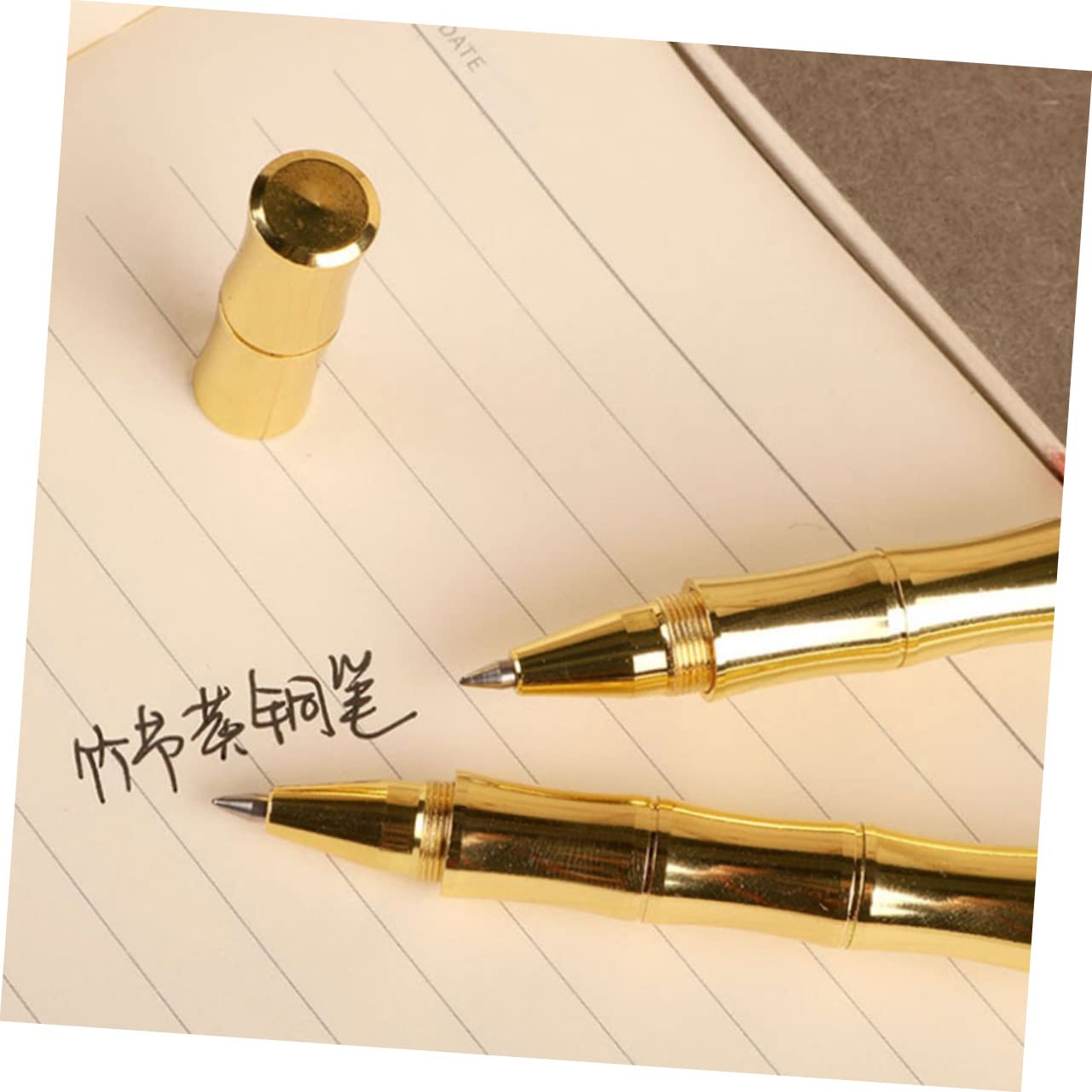 4 Ensembles Stylo Signature Neutre En Bambou Stylo À Bille Décoratif Stylos D'affaires Créatifs Fournitures De Bureau Laiton Golden 2 Pièces * 4