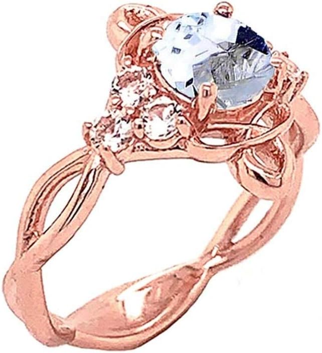 Certified 10k Rose Gold Genuine Aquamarine and White Topaz Engagement/Wedding Ring with Infinity Band (Size 5.75)