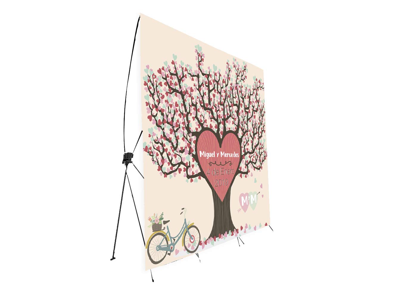 Oedim Photocall Flexible 100% Personalizado Boda con Soporte X 335x180 | Expositor publicitario Fabricado en Lona Impresa a Todo Color | Montados sobre Banners con Soporte X