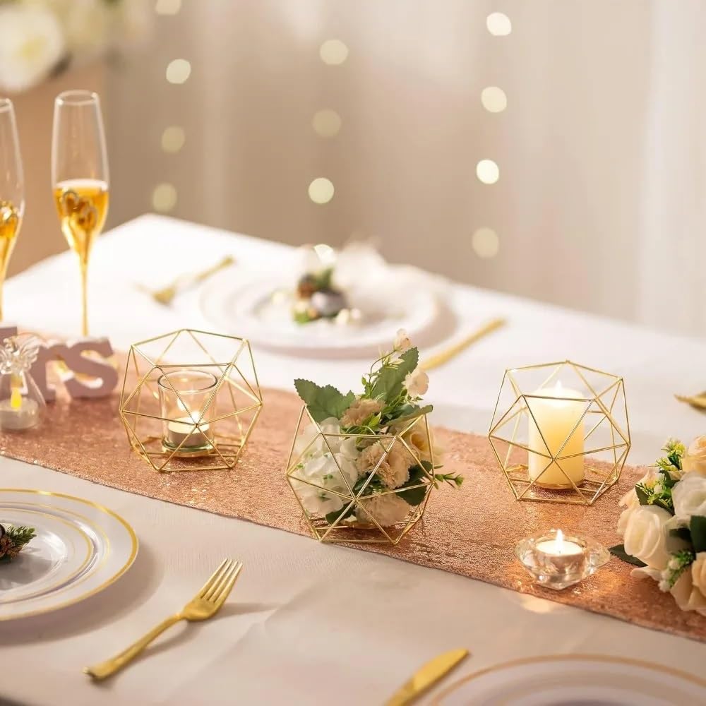 Portavelas geométricos dorados, 20 unidades, para decoración moderna, decoración de recepción de boda