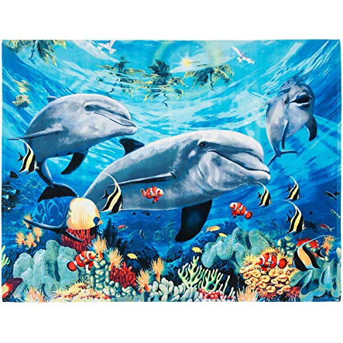Dolphins Beach Blanket 54 x 68 inch Beach Towel Coral Reef with Clown Fish 100% Cotton