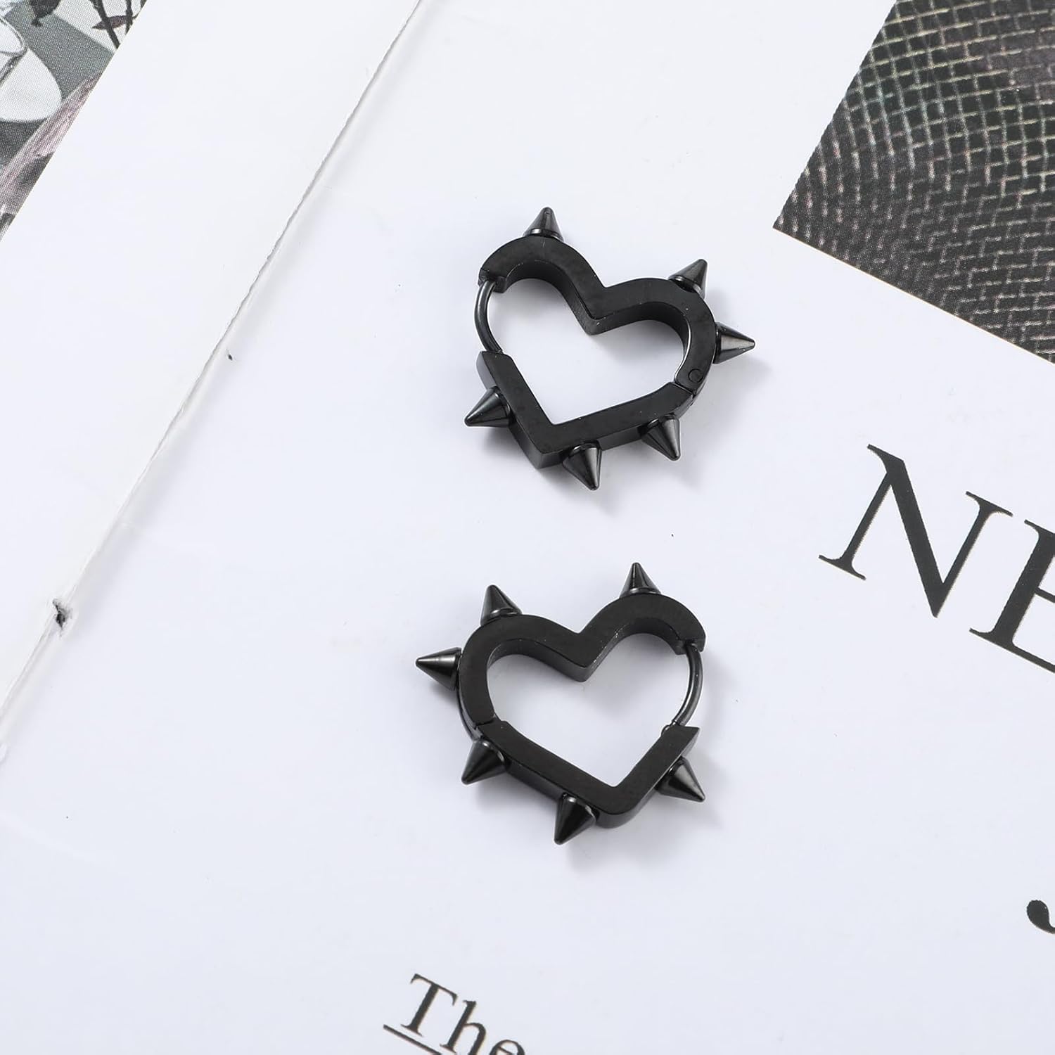 Lusofie Black Heart Spike Hoop Earrings: Heart-Shaped, Stainless Steel, Gothic, Punk, Grunge, Emo, Y2K Style - Image 4