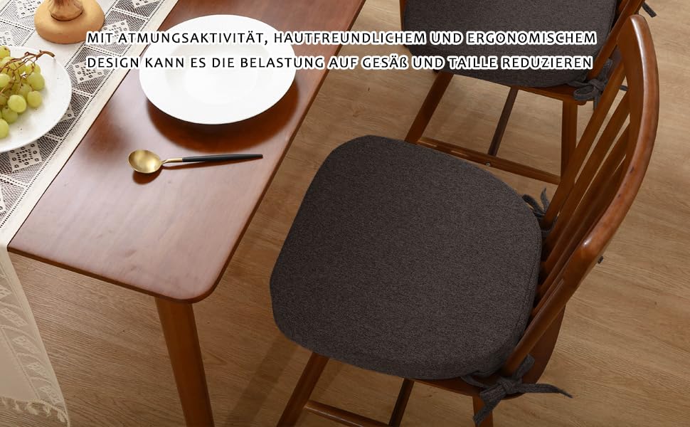 Set van 4 stoelkussens met banden (43 x 41 cm), zitkussen, antislip, halfrond, comfortabel, wasbaar, antislip zitkussen, ideaal voor thuis en tuin, decoratie