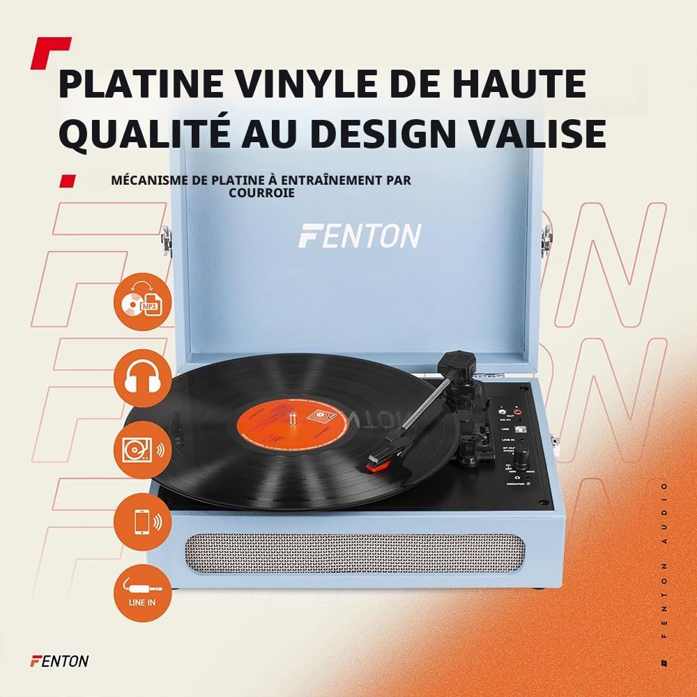 Fenton RP118E Record Player Briefcase with BT in/Out