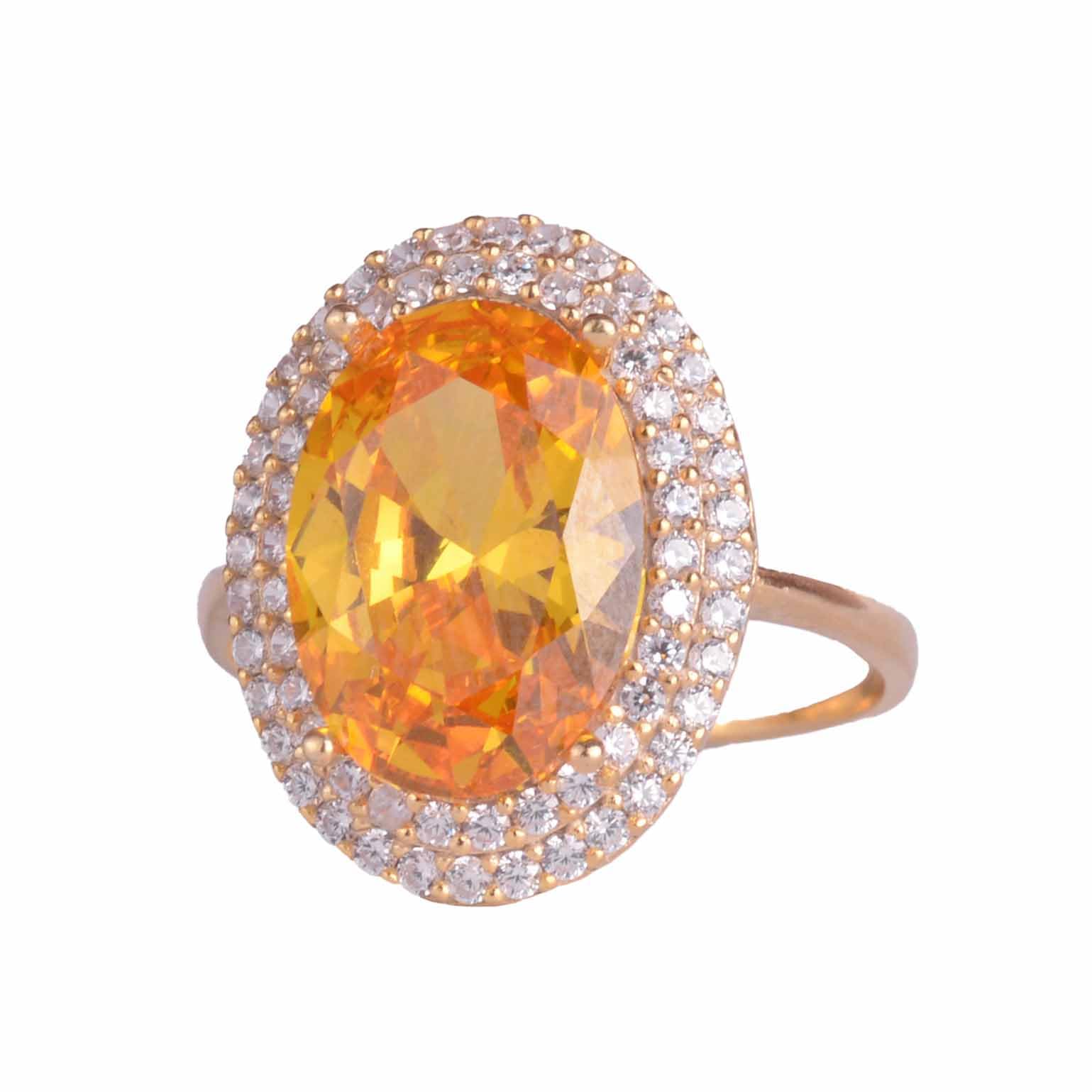 925 Sterling Silver Ring for Women with Created Citrine Stone, Silver Gold Plated Elegant Ring with Sparkling Halo Design, Silver, No Gemstone, Silver, No Gemstone