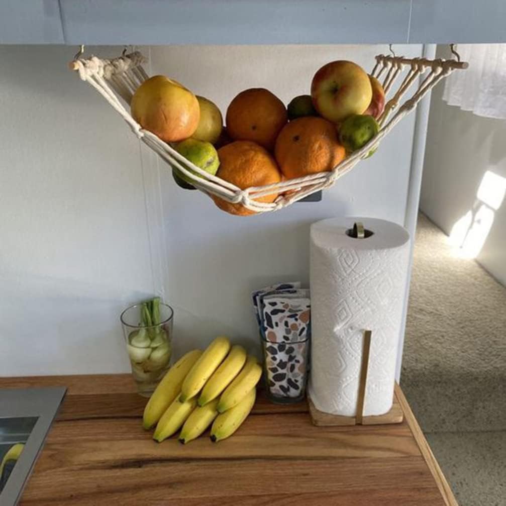 Cotton Rope Fruit Hammock Macrame Hanging Organizer for Under Cabinet Space-saving Vegetable and Fruit Storage Rustic Home for Kitchen Housewarming Present