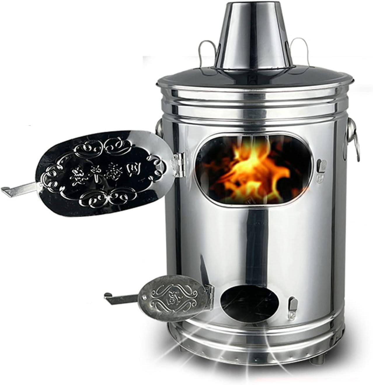 Jaula incineradora de barril de combustión con chimenea, contenedor incinerador de jardín de acero inoxidable para eliminación de papel, hojas y basura con gancho para fuego, hoguera de patio trasero