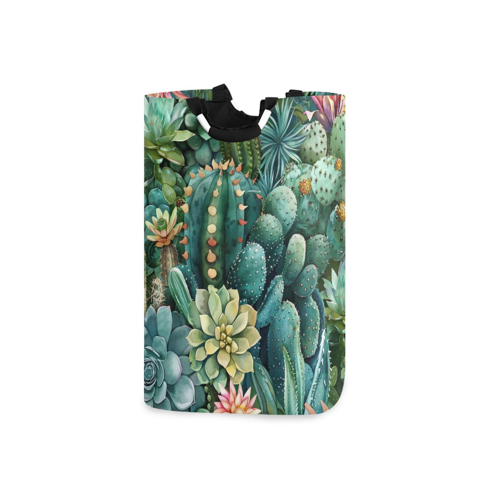 Jihqo Laundry Hamper Basket Succulent and Cactus Collapsible Nursery Storage Bin Waterproof Clothing Baskets for Home Bedroom Bathroom Washing Room