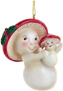 Kurt Adler Mushroom Mother with Little One - 2.7 Inch Red/White Resin Christmas Tree Ornament
