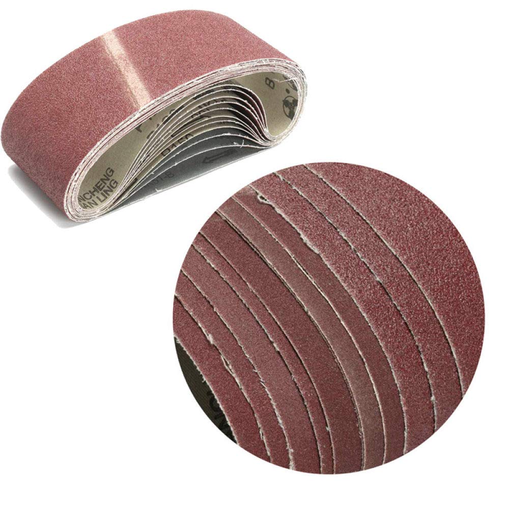 11Pcs Nastri abrasivi Zirconia Rossa 75x533mm 80 120 150 Set di nastri abrasivi per levigatrice in allumina a grana mista Accessori per nastri abrasivi,H