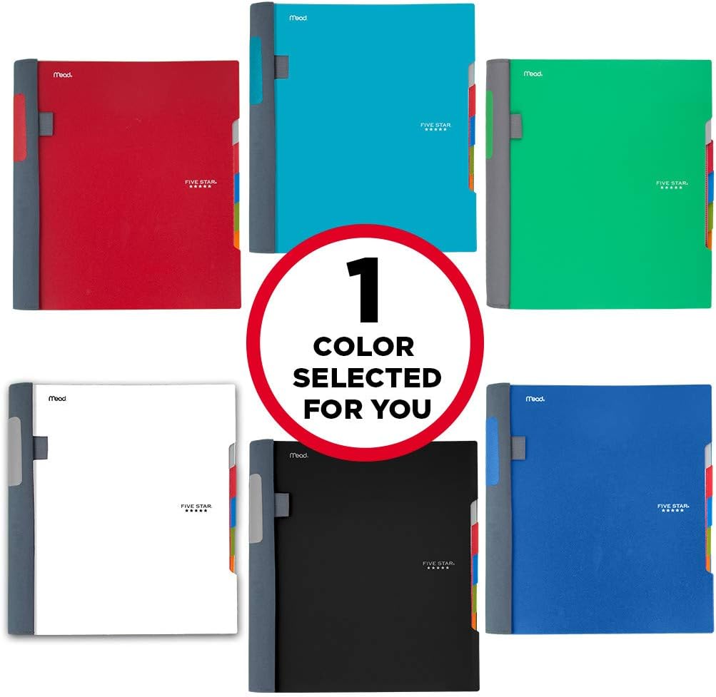 Five Star Advance Spiral Notebook, 5 Subject, College Ruled Paper, 200 Sheets, 11" x 8-1/2, Color Selected For You (06326)