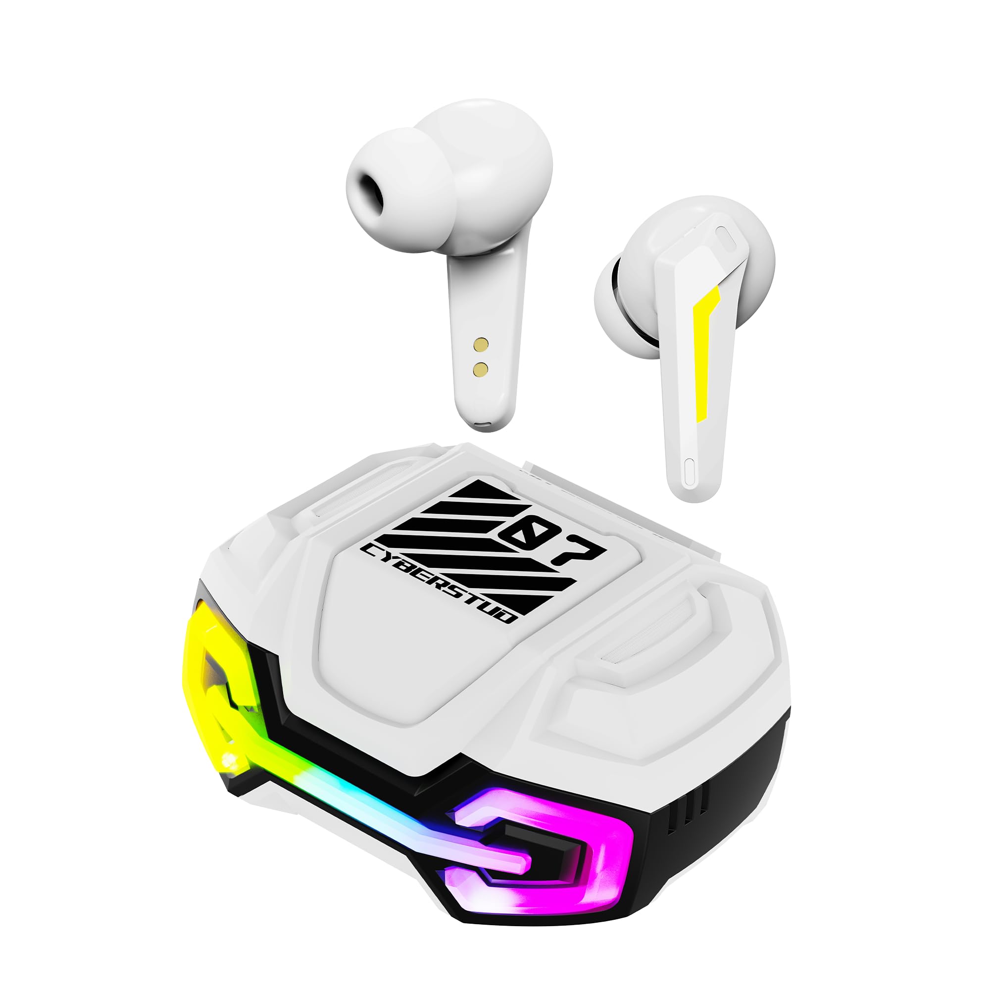 Nu Republic Cyberstud X7 Earphone Earbuds Bluetooth True Wireless Wireless with X-Bass Upto 70 Hrs Playtime ANC + ENC Quad Mic Type-C Fast Charging Dual Mode (Game/Music) - White