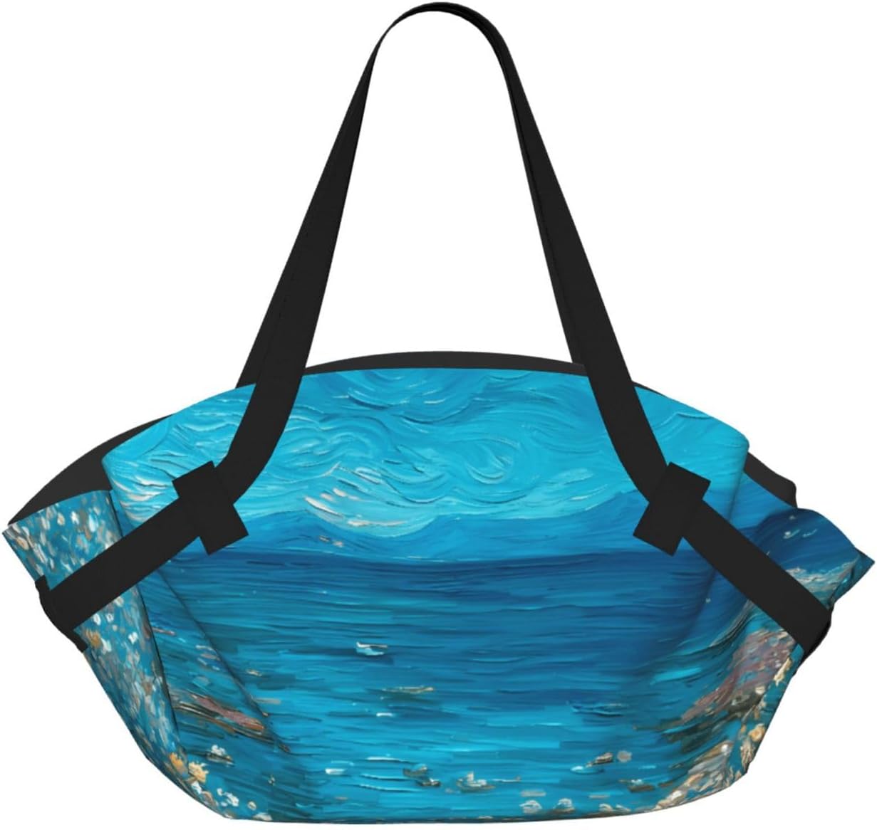 Foldable Camping Bag for Outdoor Picnic Beach Use Comfortable Light with Unique Exquisite Blue Flower Sea Print