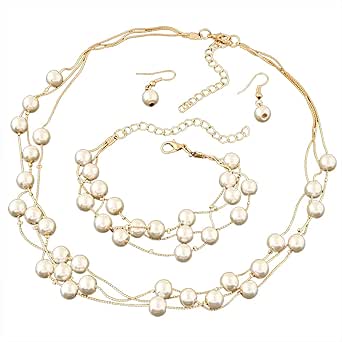 Amazon.com: Gold Layered Pearl Necklaces for Women Faux Pearls Necklace ...