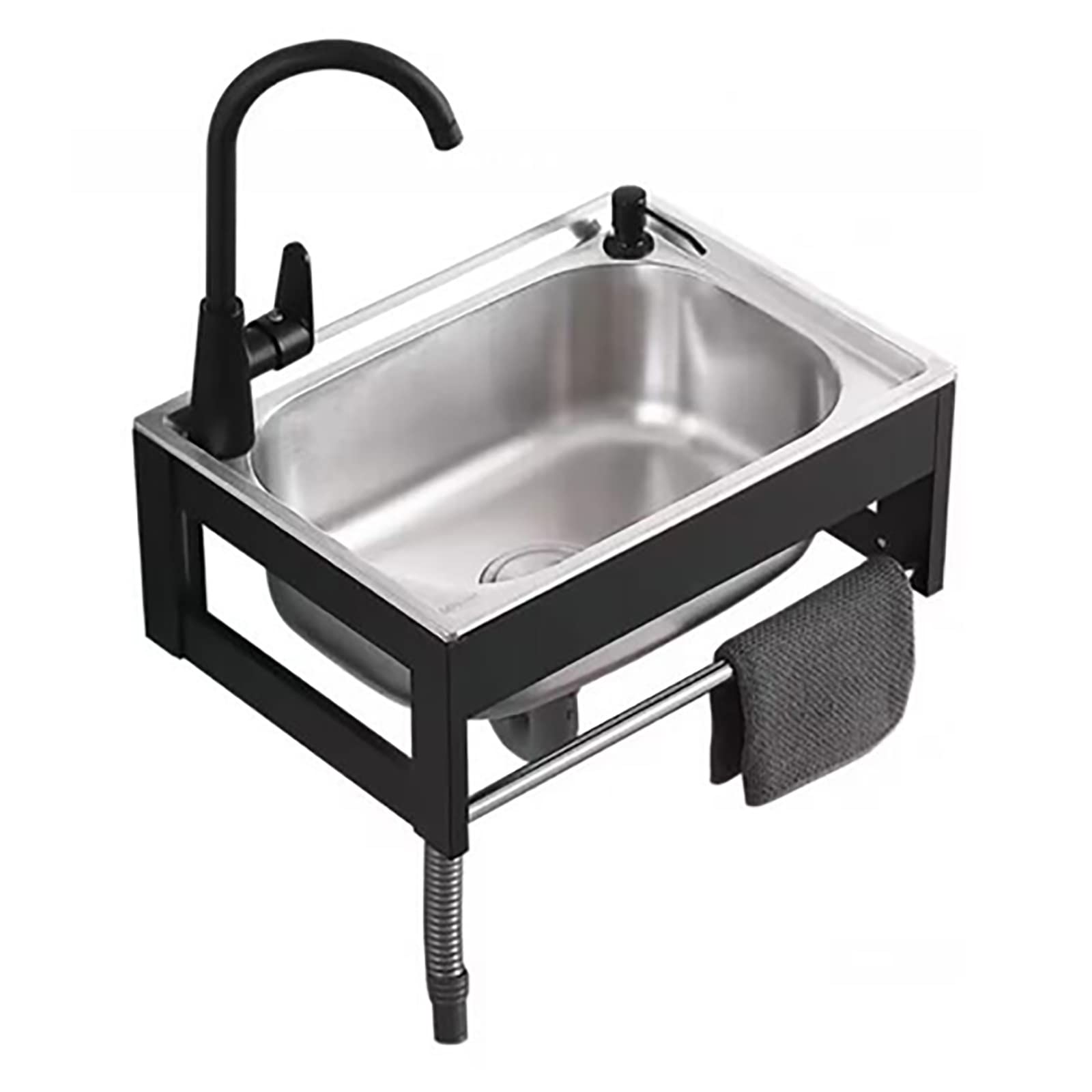 Évier de cuisine mural en acier inoxydable 58x38x21cm avec robinet eau chaude et froide