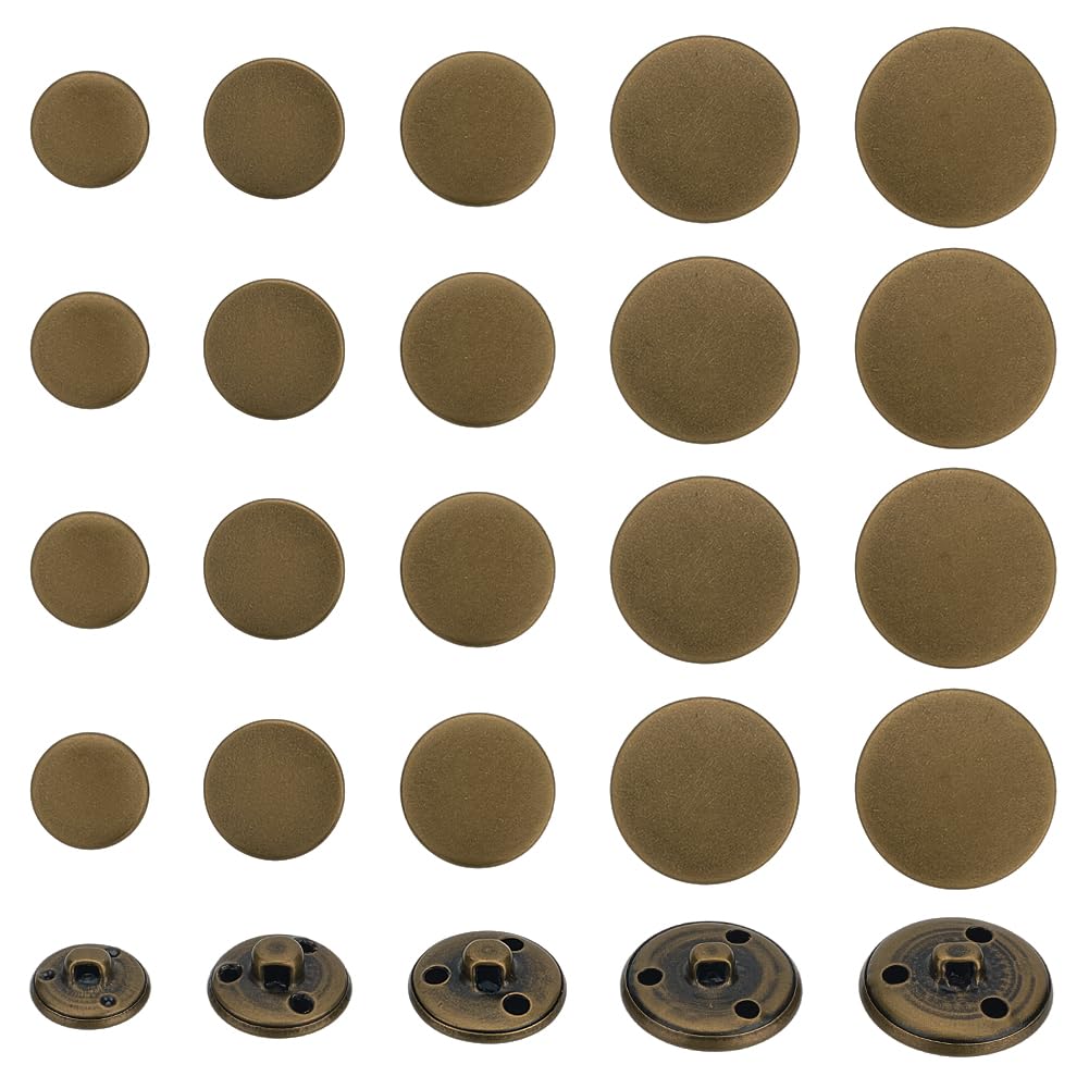 OLYCRAFT 50pcs Flat Shank Buttons Metal Blazer Button Set Brass Vintage Shank Buttons 15mm 18mm 20mm 23mm 25mm Flat Sewing Buttons for Blazer, Suits, Coat, Uniform and Jacket - Antique Bronze