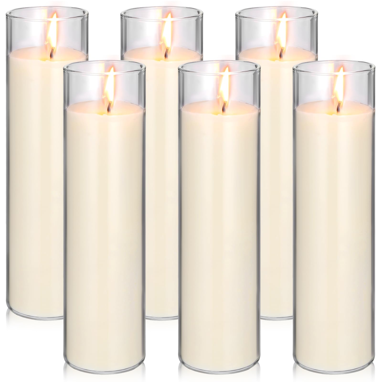 6 Pcs White Devotional Candles in Glass 2 x 8 Inches Catholic Soy Wax Votive Prayer Long Burning Religious Candles for Wedding Sanctuary Vigils Blessing Church Meditation