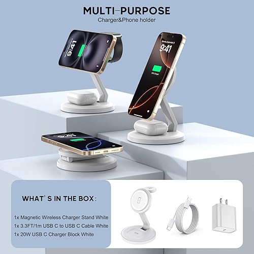 Miniatura 4 de Charging Station for Apple Magnetic Wireless iPhone Mag-Safe Charger,15W 3in1 Foldable Wireless Dock Fast MagSafe Charger Stand for iPhone 17 Pro